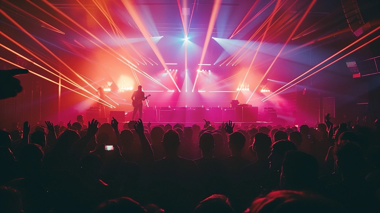 People Performing on Stage with Lights in Front of Crowd, Antwerpen België – Concert Lighting Purple Laser Show