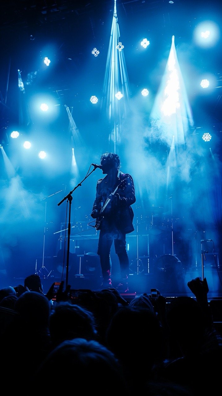 Person Performing in Black Jacket at Melbourne Rock Concert – Stage Crowd Musician and Leisure Activities