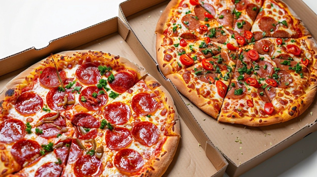 Pizzas in Brown Carton Boxes