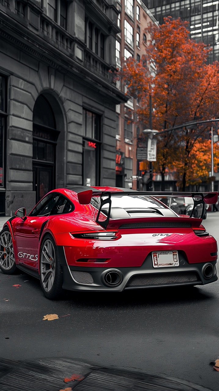 Red Porsche GT2 Parked on Roadside – Supercar HD Red Wallpapers and Montreal Canada QC Car Images