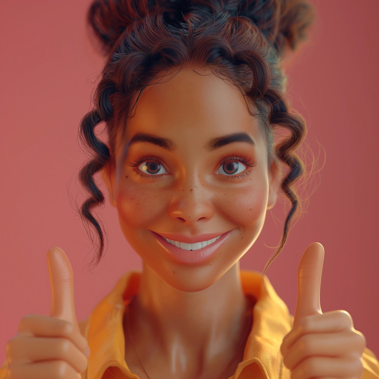 Smiling African American Woman in 3D Showing Thumbs Up – Positive Gesture, Good Job, Respect Stock Photo