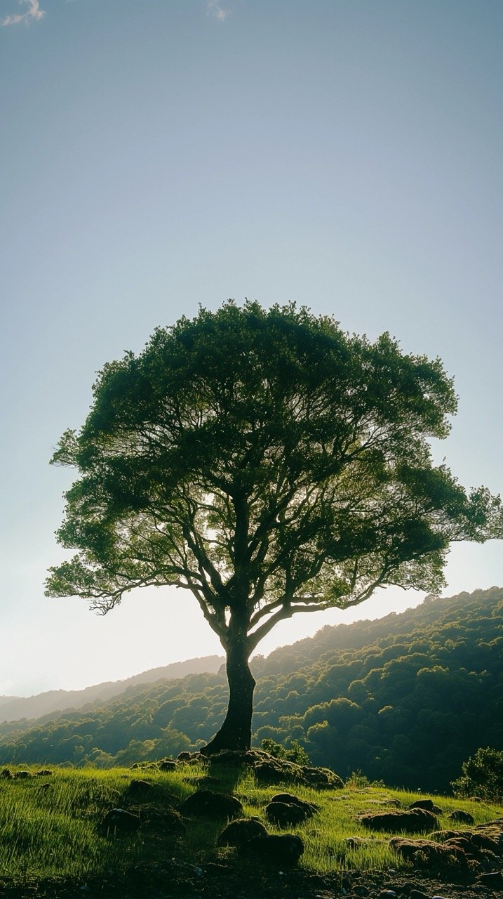 Solitary Tree in Field – Stock Photo of Oak Tree and Surrounding Nature, Landscape, and Woodland