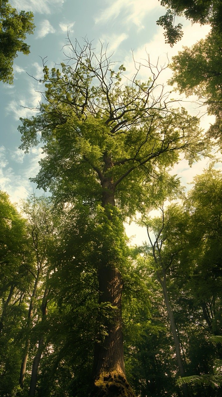 Stock Photo of a Tall Tree Surrounded by Forest – HD Nature, Summer, and Sky Images