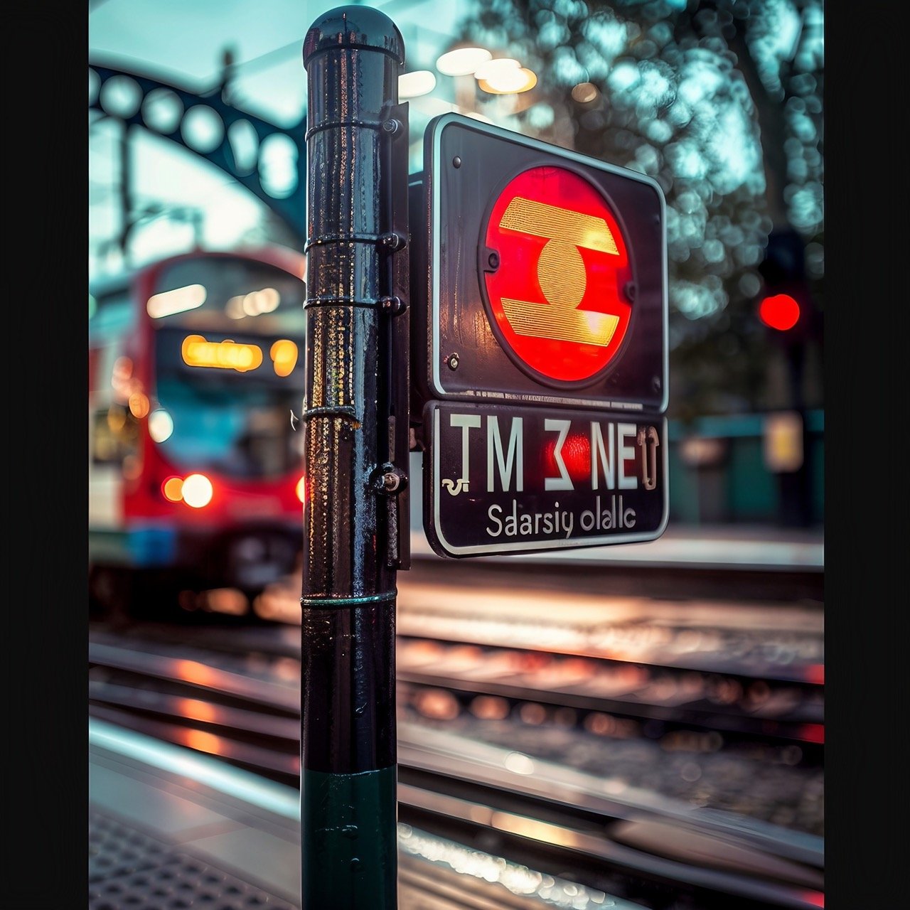 Street Sign with Passing Train Urban Street Photography, Samyang 85mm Lens, Sony Photography