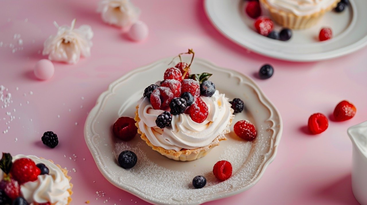 Table with Small Cakes in Whipped Cream Dessert Photography, Poland, Cracow, Sweet Treats