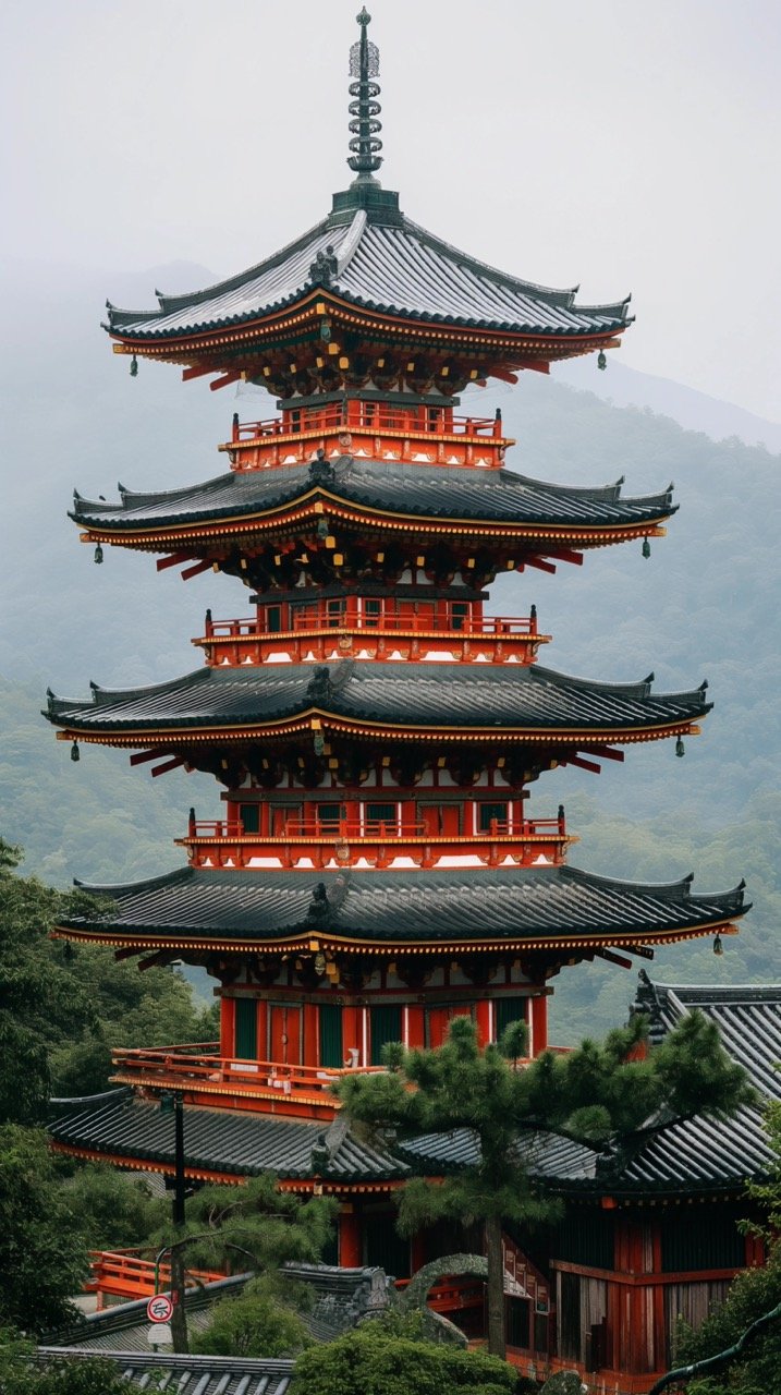 Tall Building Over Green Hillside Housing, Pagoda, Temple, Shrine, Free Stock Photos