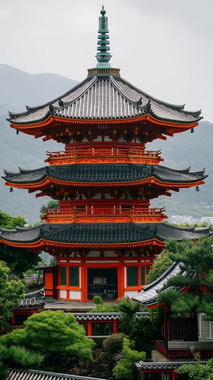 Tall Building on Lush Green Hillside Housing, Pagoda, Temple, Shrine, Free Stock Photos