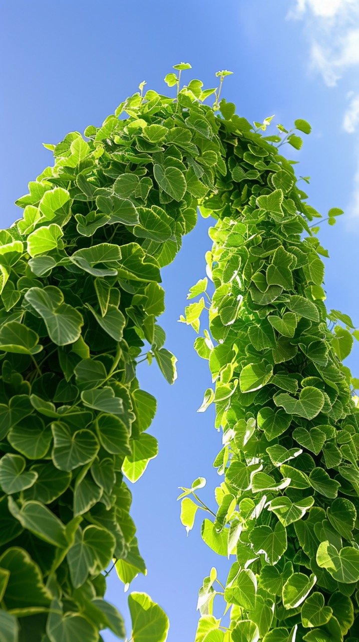 Tall Green Plant with Sky Background – Nature Garden Ivy, Outdoor Greenery Photography