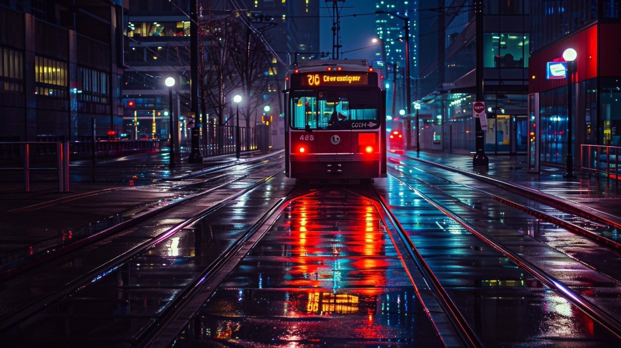 Tram Beside Waiting Station Urban Night HD Wallpapers, City Street Photography Toronto