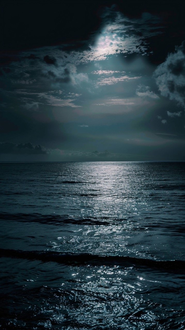 Tranquil Sea Under Night Sky – HD Wallpapers of Water and Cloudy Skies