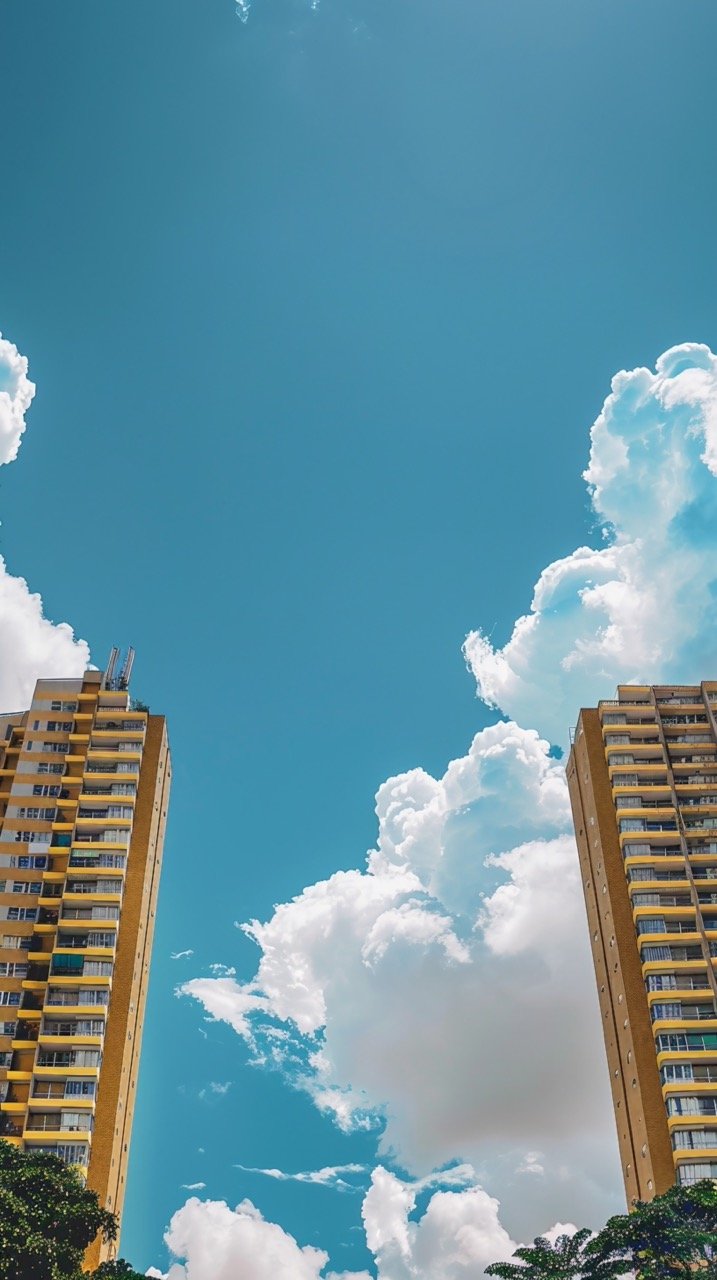 Urban Landscape Two Brown Tall Buildings with HD Blue Wallpapers in Daytime Sky