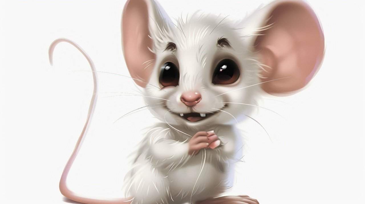 Whimsical Art Beautiful White Mouse Inspired by Classic Cartoon Character Jerry, Cartoonized Image