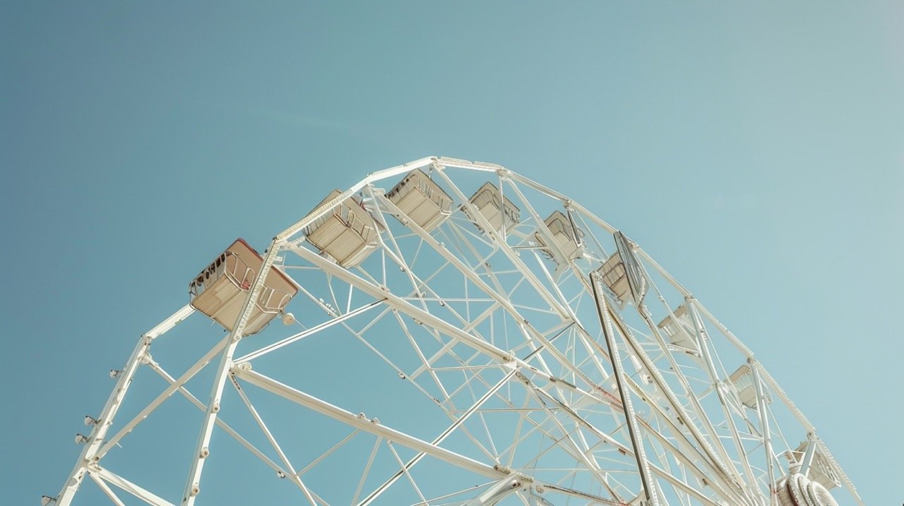 White Ferris Wheel against Blue Sky Minimalist HD Wallpaper, Tower, Amusement Park Fun, Free Pictures