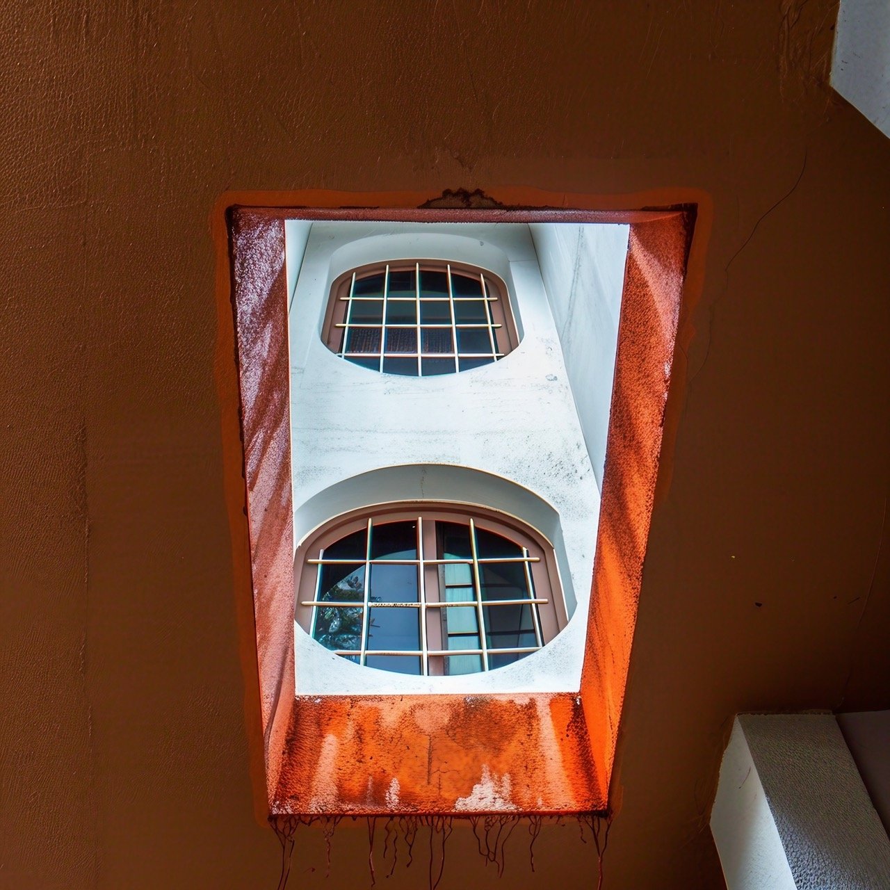 White Pattern on Brown Painted Wall Window Architecture, Orange Texture, Skylight