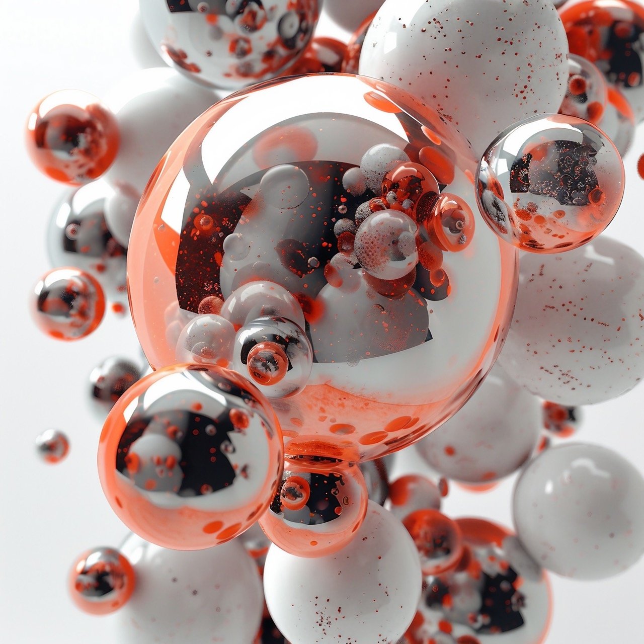 White and Orange Balls Stacked Together Abstract 3D Rendered Background, Product Display, Spheres