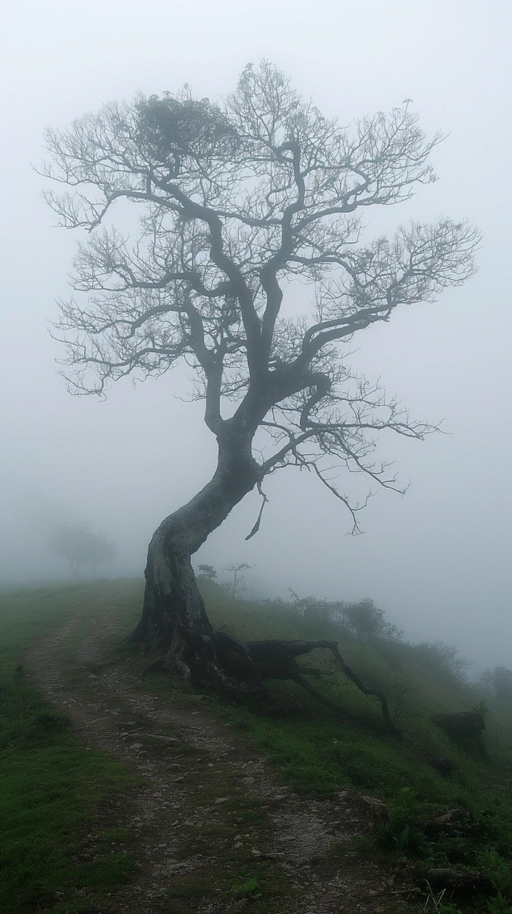 Wilted Tree Scene During Day – Tree and Nature Pictures Foggy Karnataka Landscape HD Grey and Wood Wallpapers