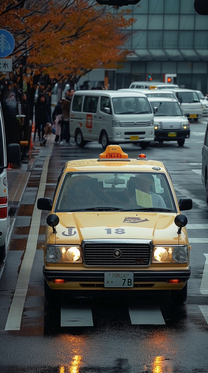 Yellow Taxi Cab on Roadside in Tokyo, Japan – HD Car Photos and Urban Architecture