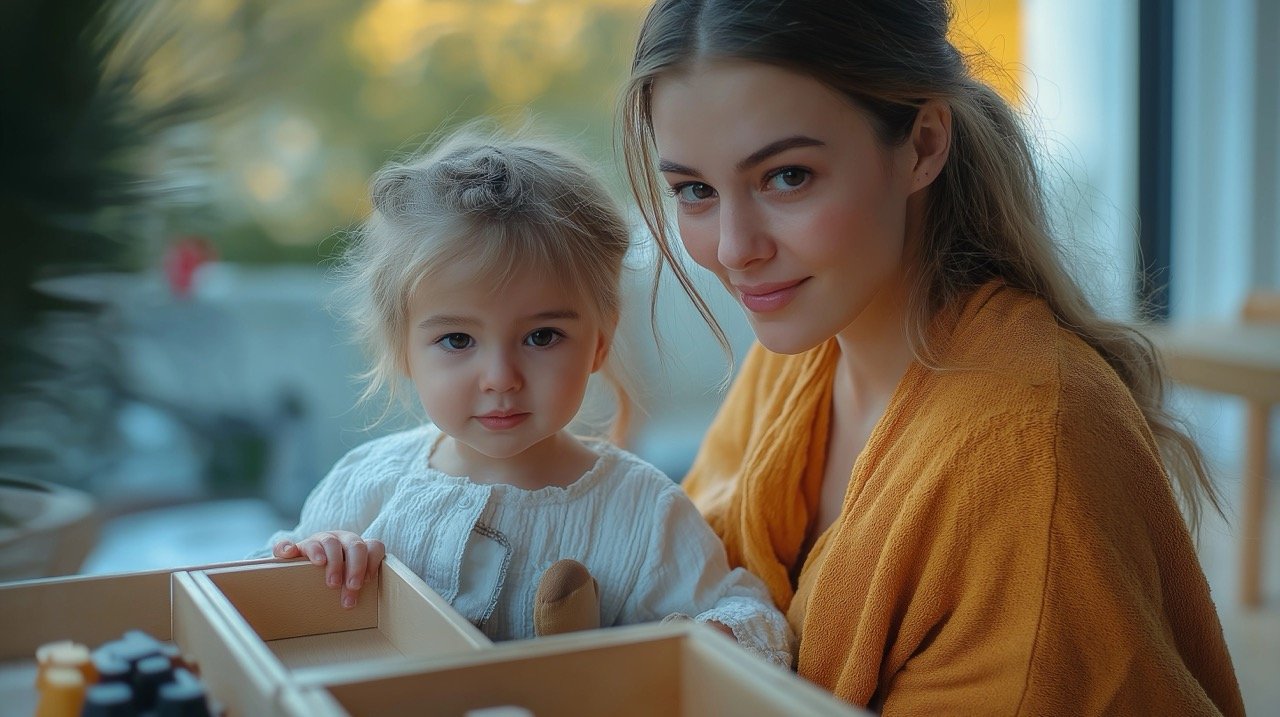 Child and Mother Playing Stock Photo of Educational Toys and Learning