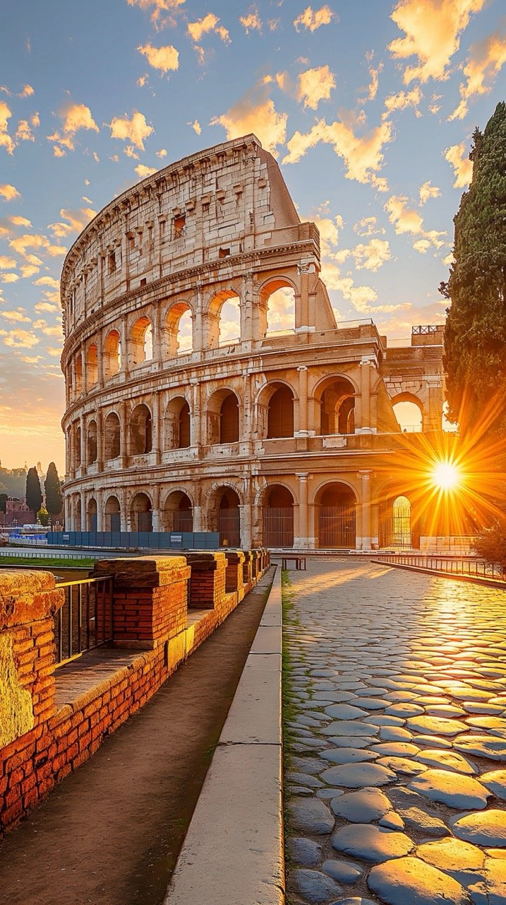 Colosseum in Rome with Morning Sun – Italy Stock Photo for Travel Destinations