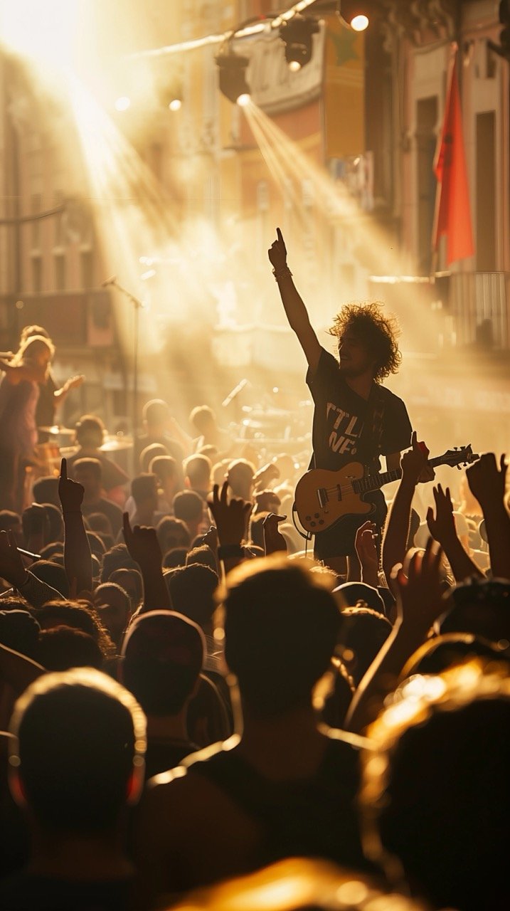 Crowd Watching Band Perform on Stage at Music Festival in Barcelona – Concert Photo