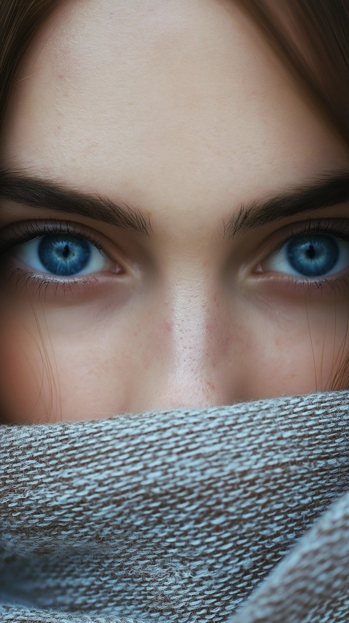 Detailed Shot of Blue-Eyed Person, Fashion Style, Grey Wallpaper Background, Women’s Apparel, Free Stock Images