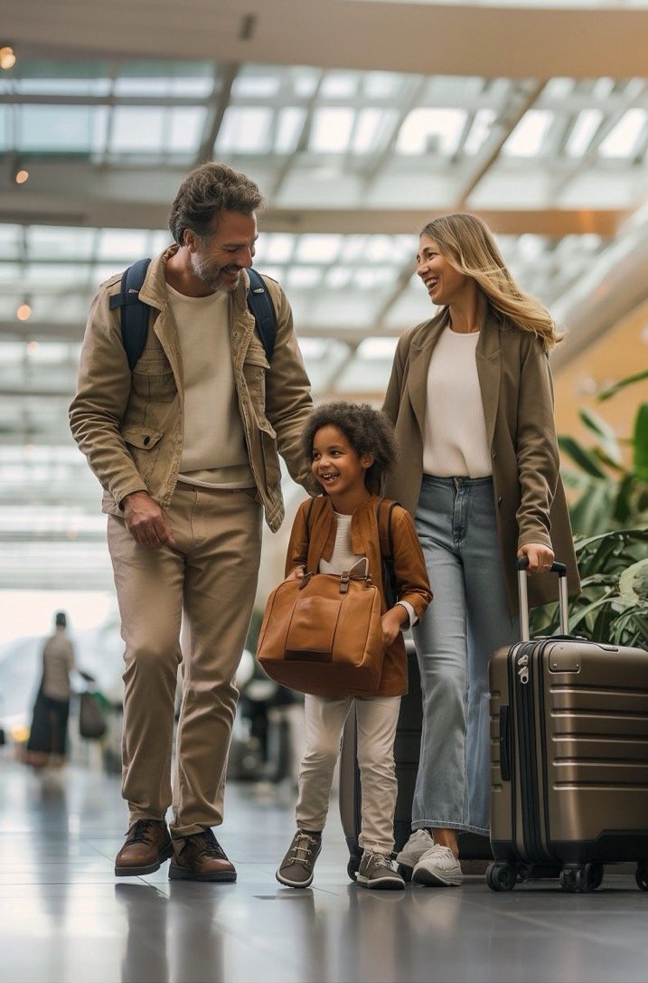 Family with Luggage Trolley at Airport – Perfect Stock Photo for Travel and Vacations