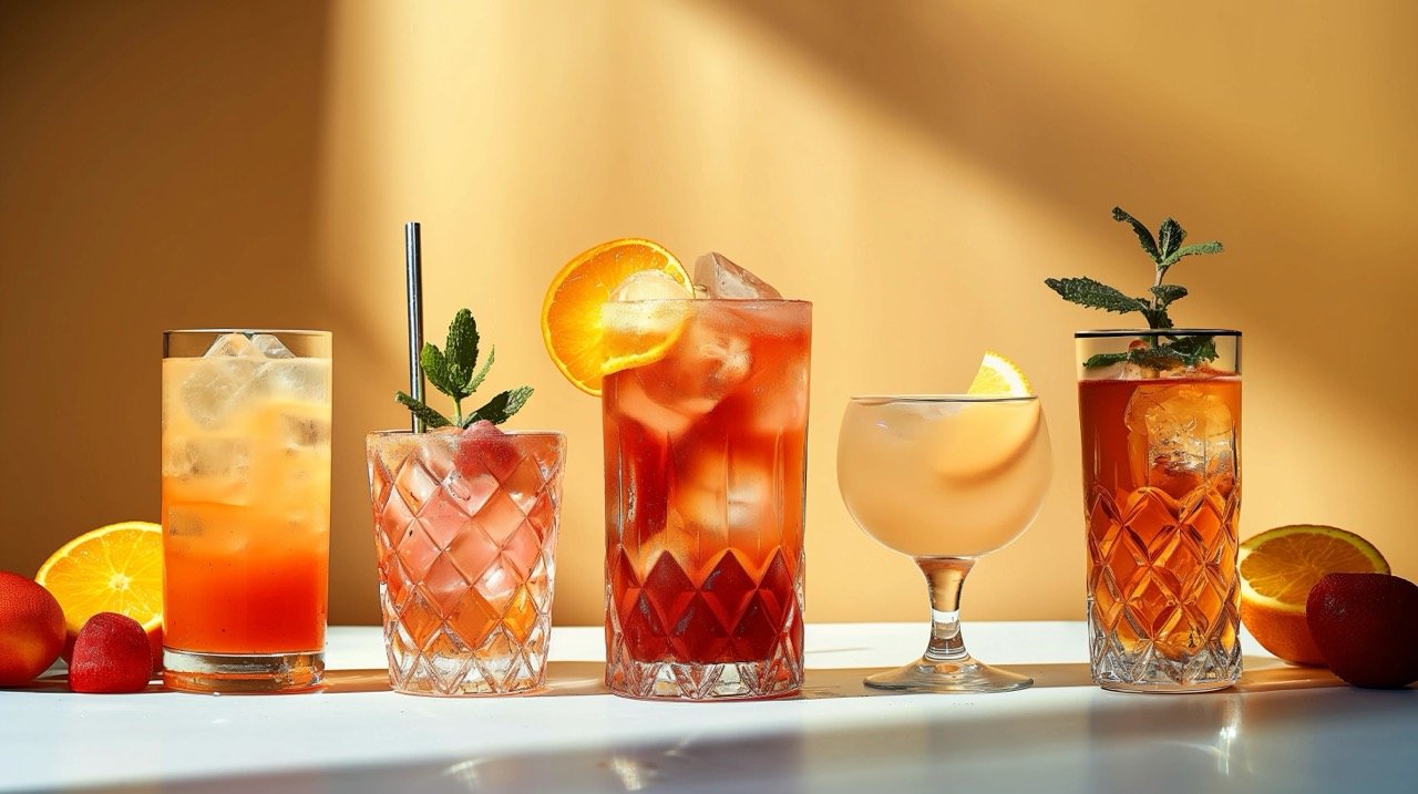 Fruity Alcoholic Drinks for Cocktail Party – Elegant Stock Photo Featuring Gin, Vodka, Vermouth, and Juice