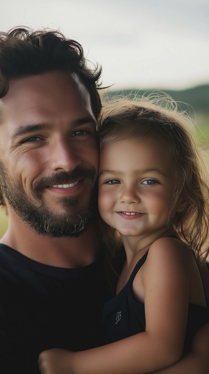 Happy Father Holding Daughter in Black Top, Loving Family Moment with Smiling Child