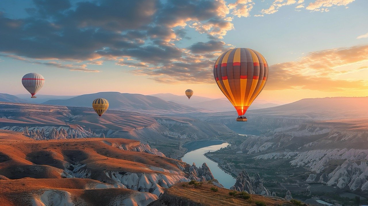 Hot Air Balloons Over Botan Canyon, Turkey – Stunning Landscape Stock Photo