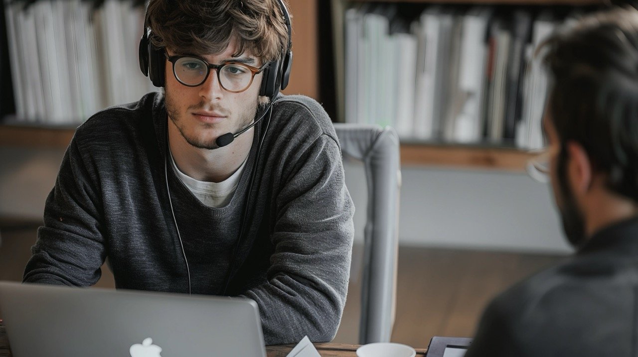 Individual on Chair Focused on Laptop, Suitable for Work Environment and Team Dynamics Imagery