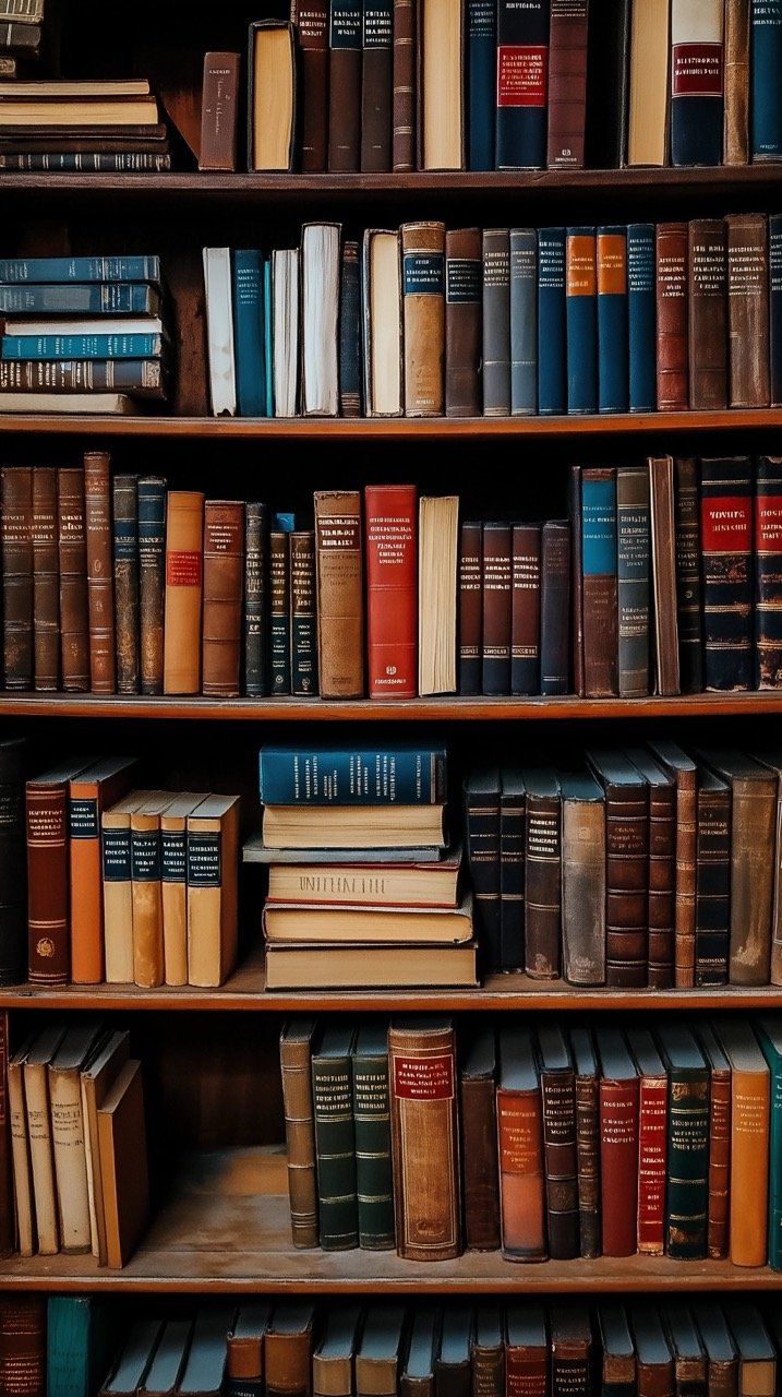 Library Shelves Filled with Assorted Books Stock Photo for School and College