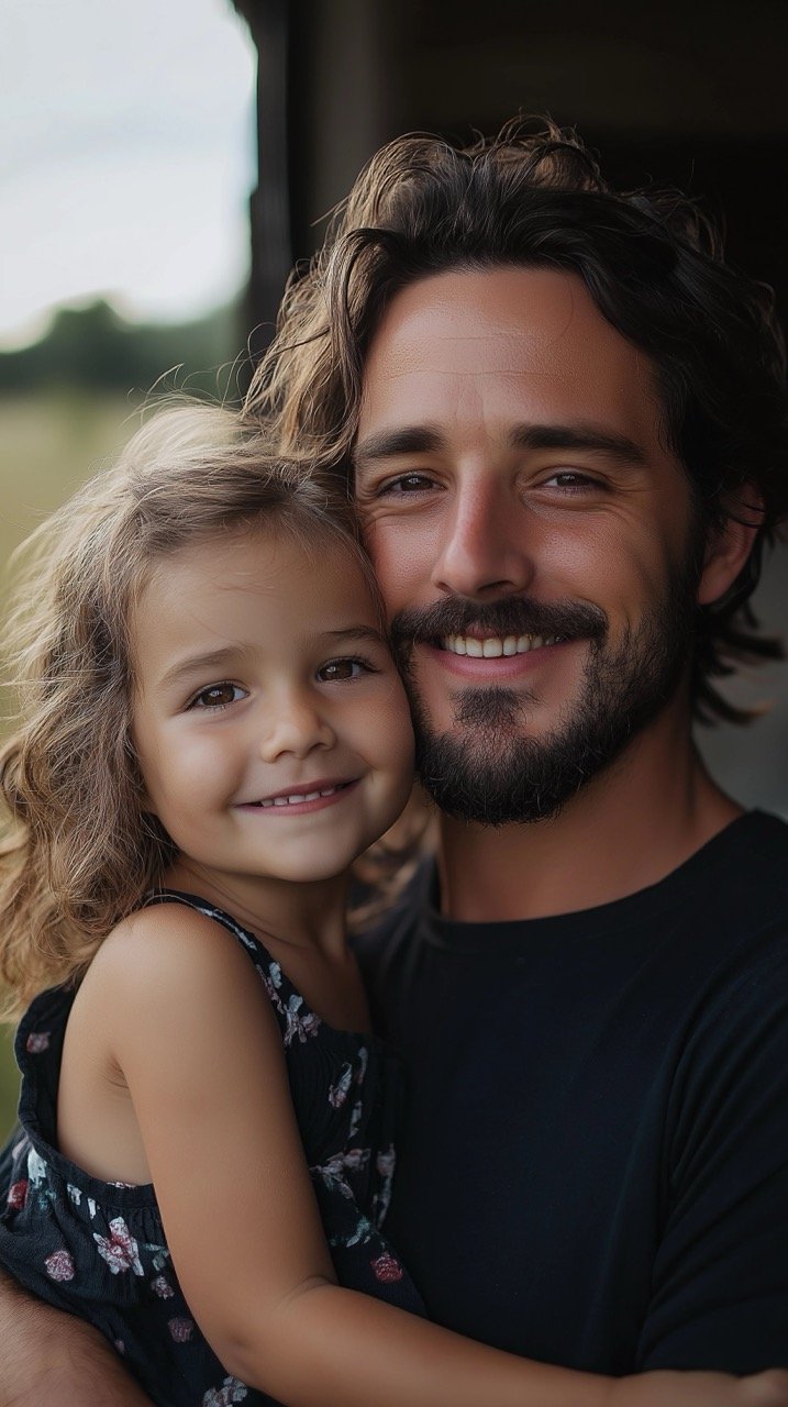 Man Holding Daughter in Black Sleeveless Top, Joyful Parent-Child Interaction, Family Love