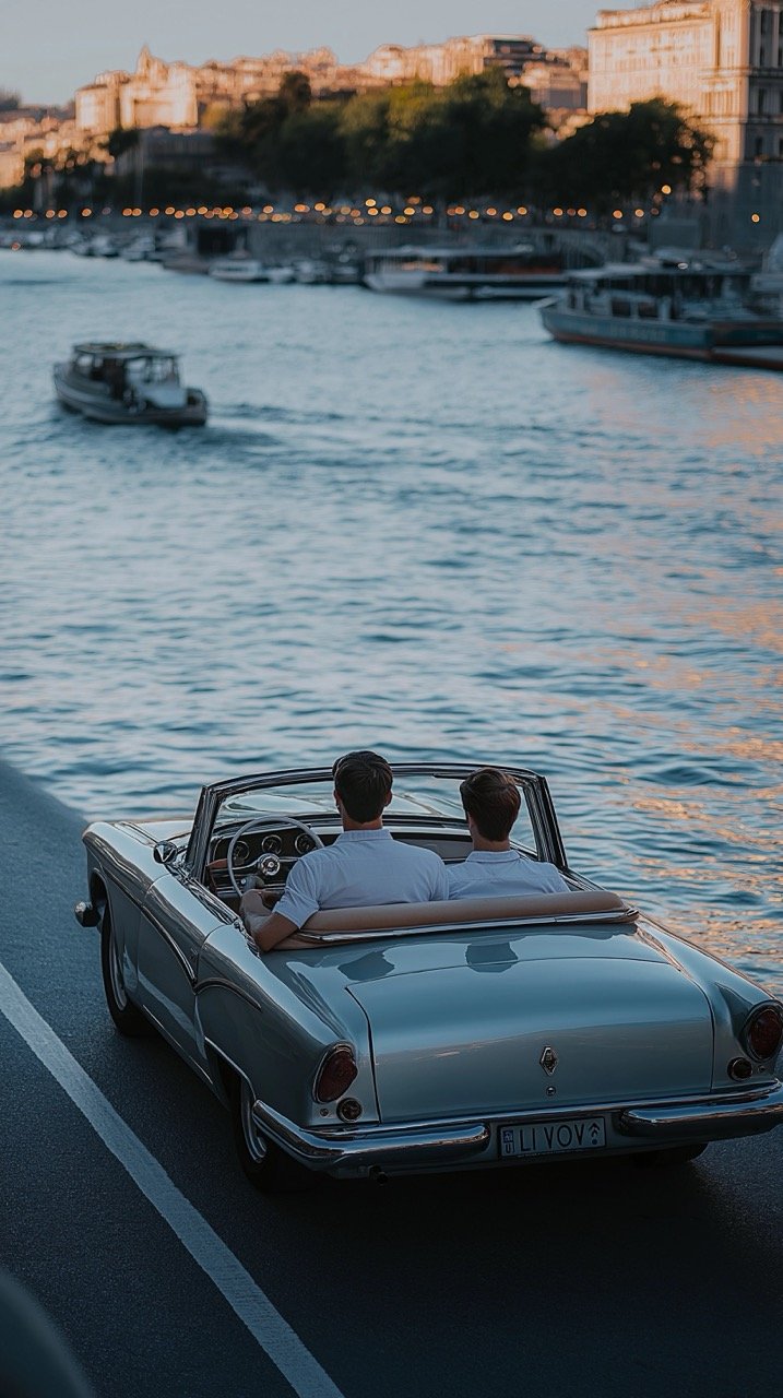 Night Adventure Man in White Shirt Cruising in Silver Car, Enjoying Freedom and Urban Lifestyle