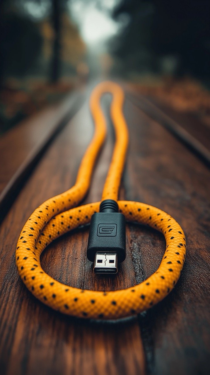 Orange and Black USB Cable on Wooden Surface Fitness Equipment, Workout Gear, Gym Accessories, Sports Images