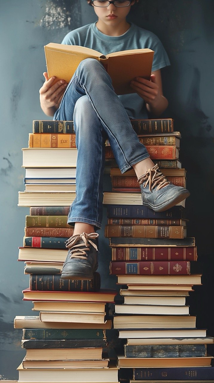 Person Sitting on Books Reading Educational Learning in School or Homeschool