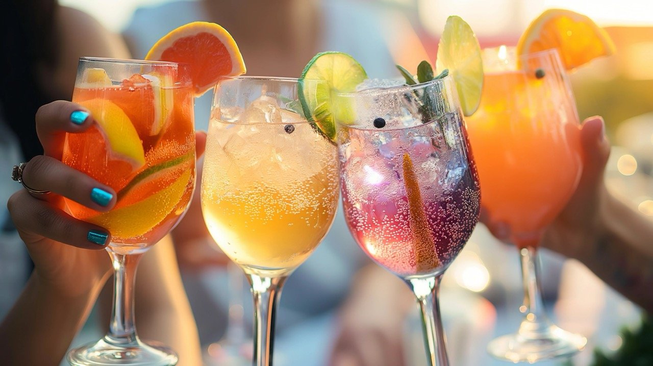 Pink Grapefruit and Rosemary Gin Cocktail in Glasses – Stylish Stock Photo for Summer Drinks