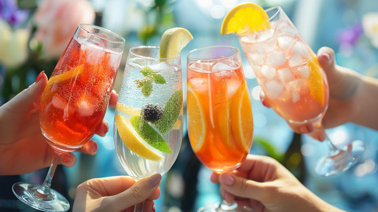 Refreshing Pink Grapefruit and Rosemary Gin Cocktail – Elegant Stock Photo with Prepared Gin Glasses