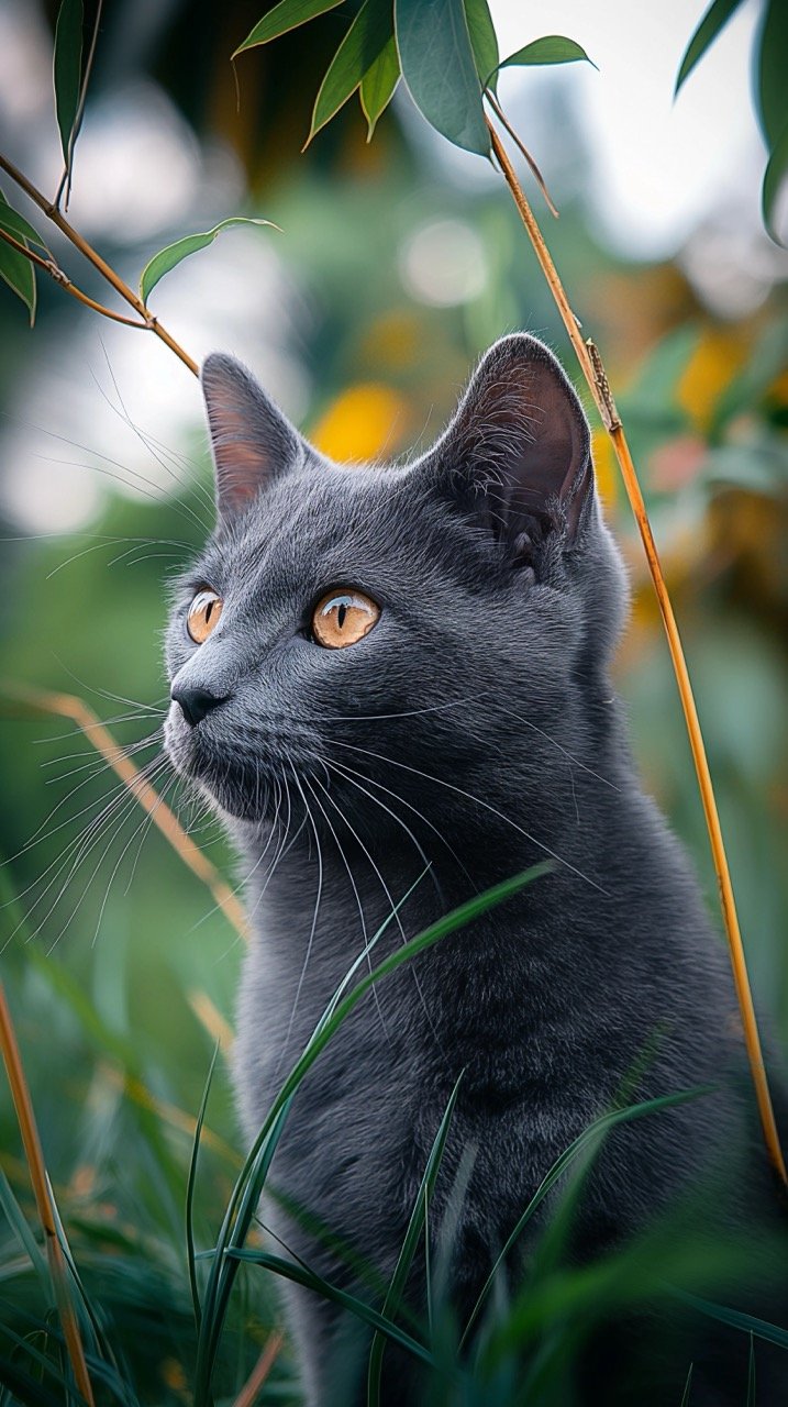 Russian Blue Cat Sitting on Green Grass Animal Images, Cat Pictures, HD Grey Wallpapers, Pet Mammal