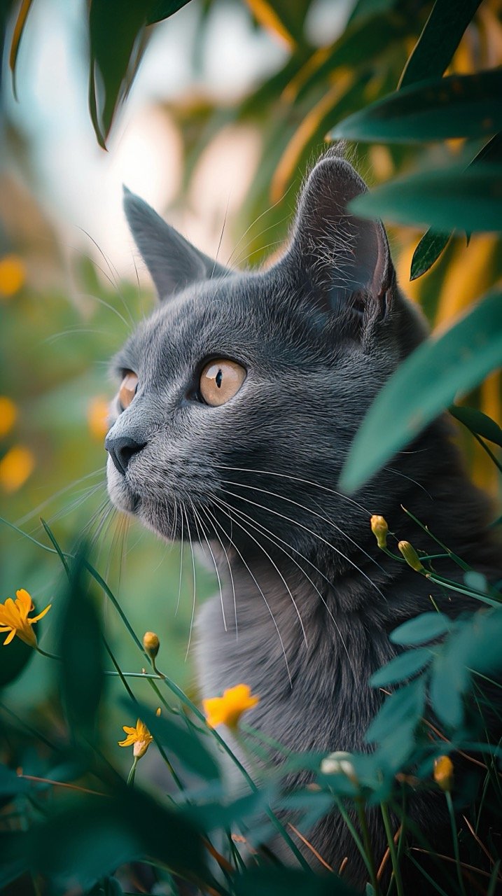 Russian Blue Cat in Daylight on Green Grass Animal Images, HD Grey Wallpapers, Pet Mammal, Abyssinian