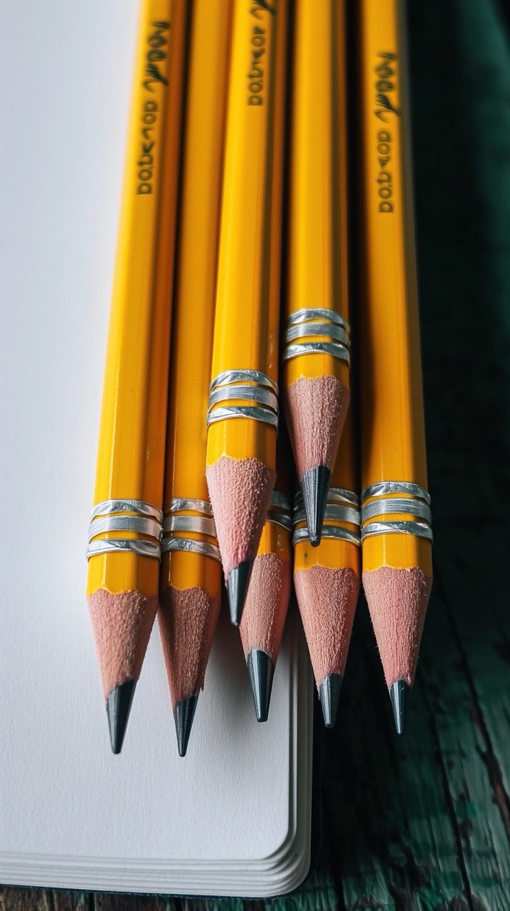 School Supplies Five Brown Pencils for Education, Writing, Homeschool, and Creative Drafting