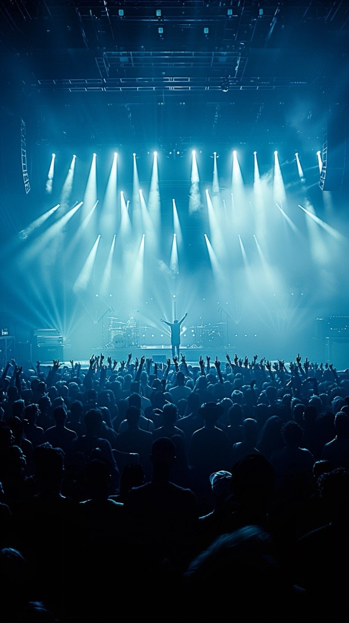 Silhouette Photography of a Concert Crowd – Blue Lighting and Music Fans at a Rock Stage