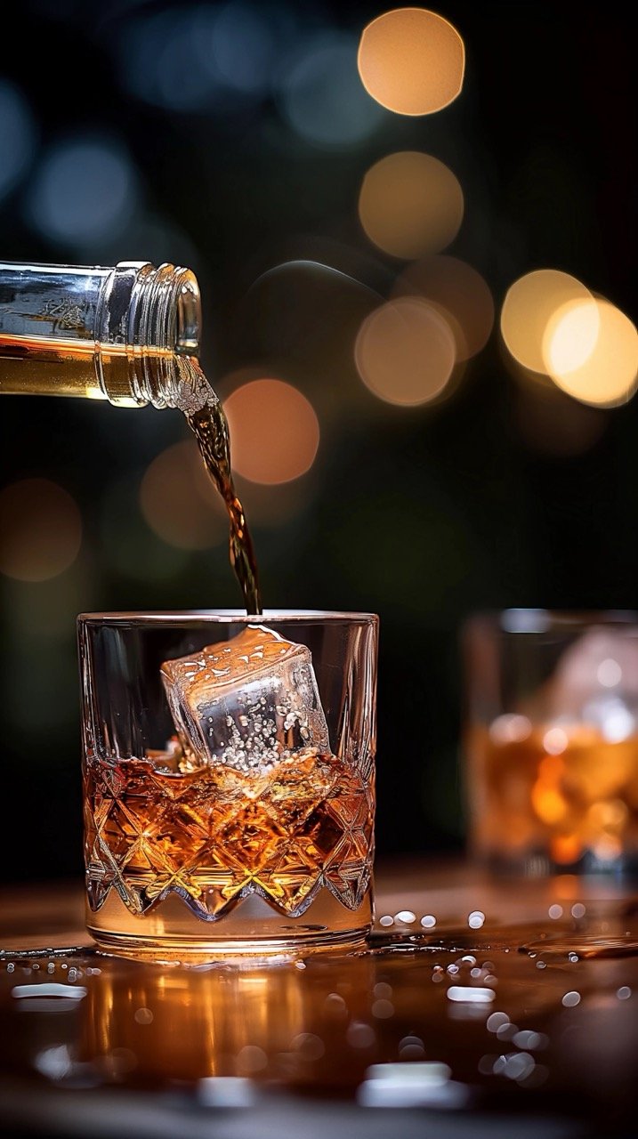 Still Life Pouring Whiskey into Glass – High-Quality Stock Photo of Alcohol at Bar Counter