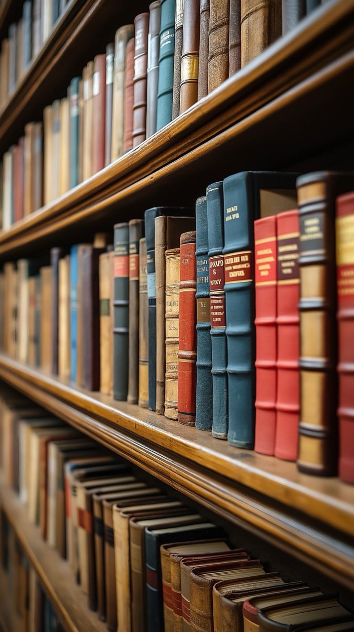 Stockholm Library Wooden Shelf with Books Ideal Stock Photo for Education and Blogs