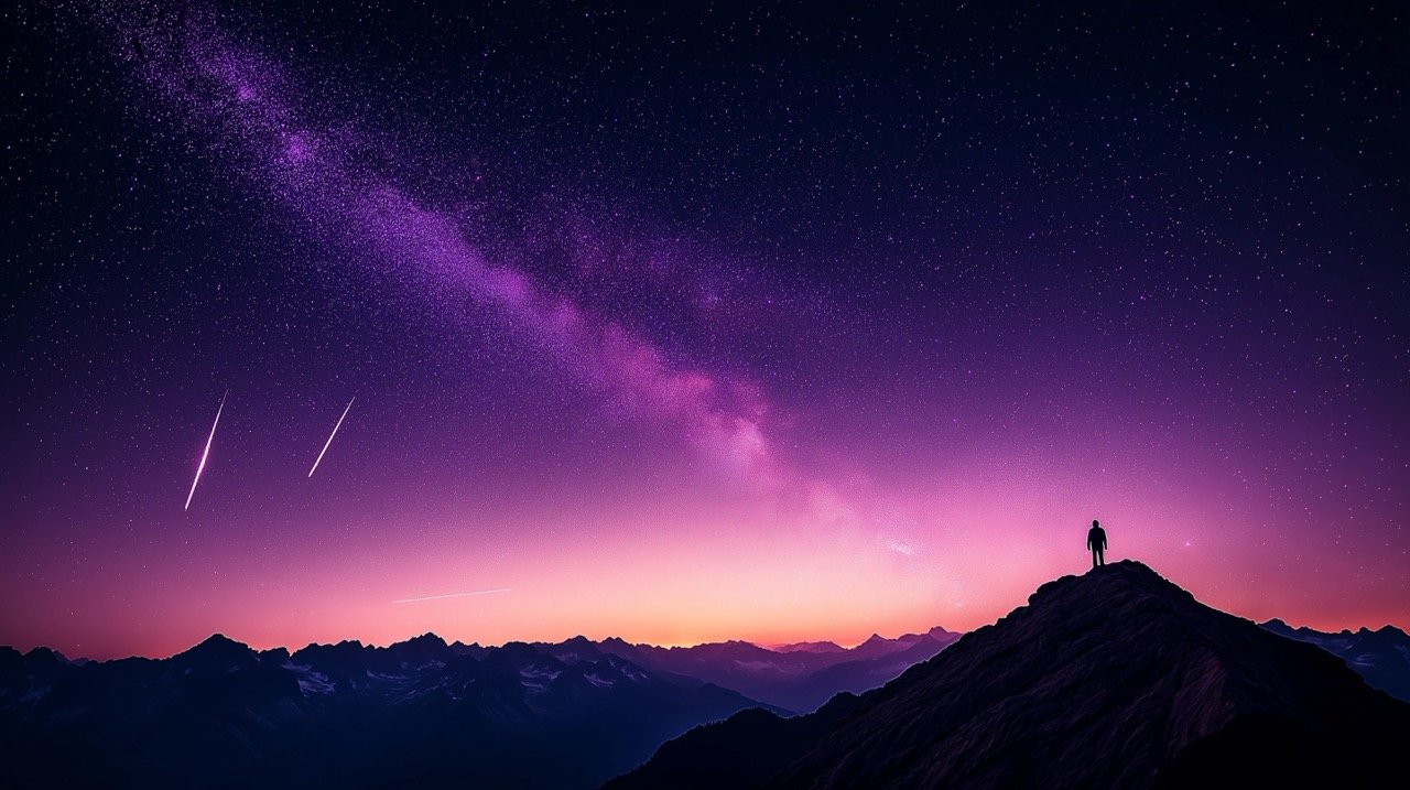 Summer Sunrise Over Mountain Nighttime Silhouette, Purple Sky, Starry Galaxy Landscape, and Italian Wallpaper Backgrounds.