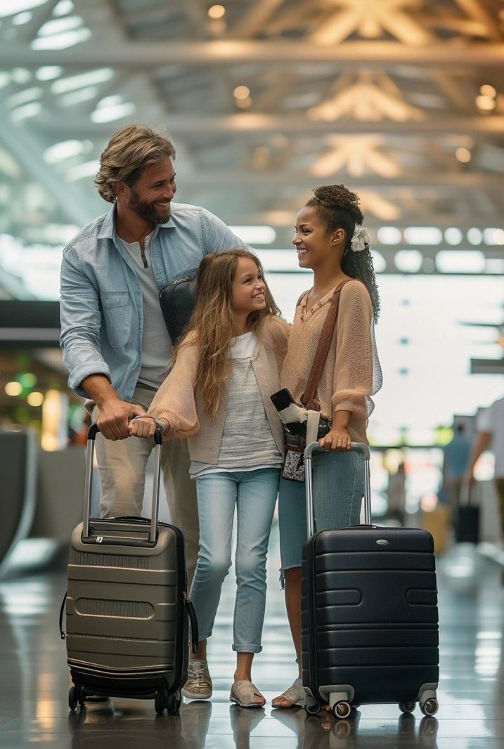 Tourist Family at Airport with Luggage – Ideal Stock Photo for Travel Destinations