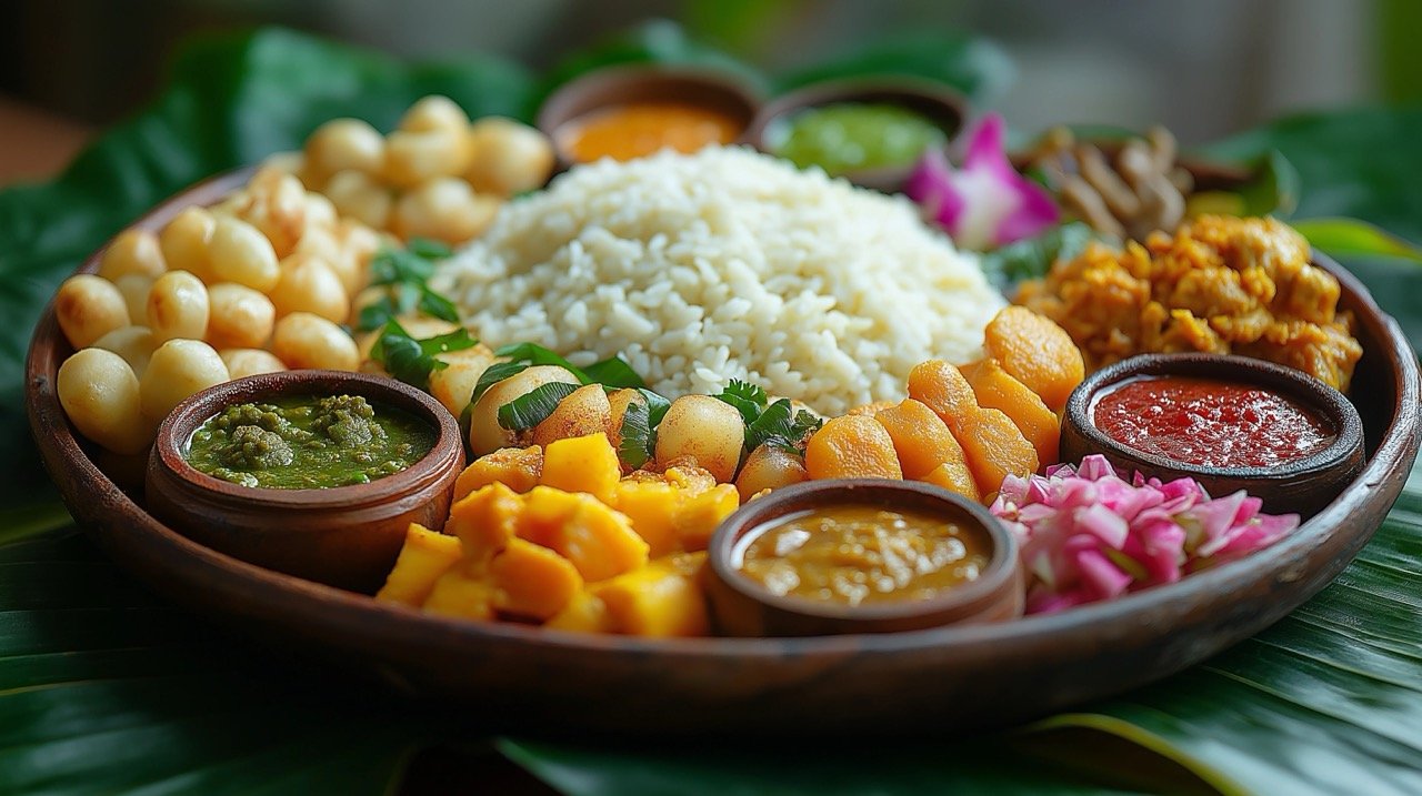 Traditional Onam Sadya Served on Banana Leaf Authentic Kerala Indian Food for Onam Festival