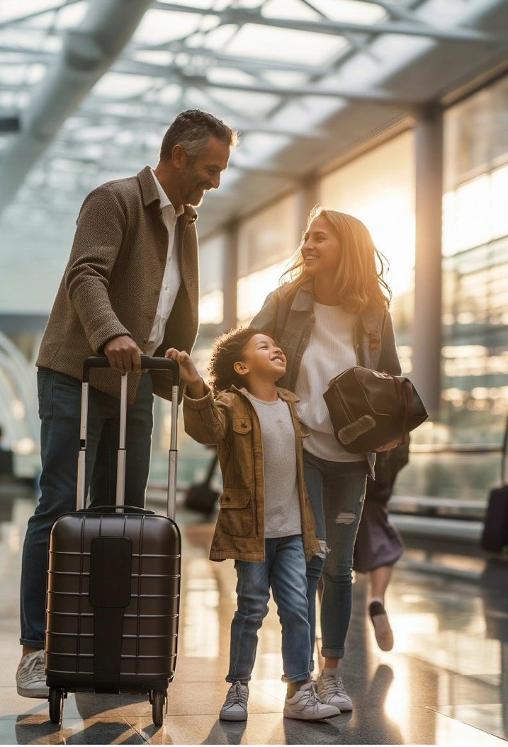 Traveling Family with Luggage at Airport – Premium Stock Photo for Travel Destinations