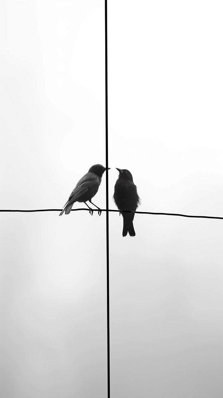 Two Birds on Wire Close-Up Minimalist Photography, HD White and Grey Wallpapers, Bird Images Collection