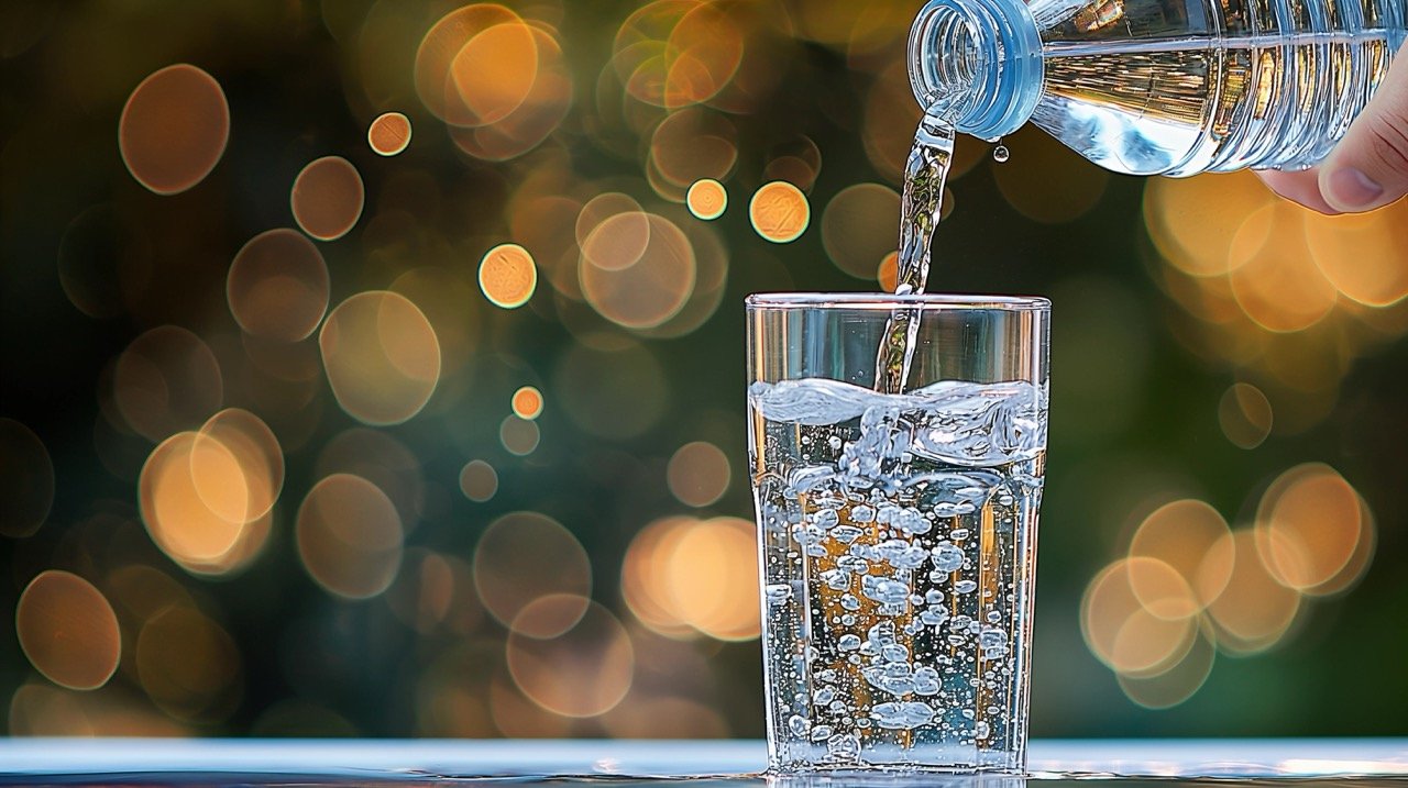 Water Being Poured into Glass – Stunning Stock Photo with Blurred Background