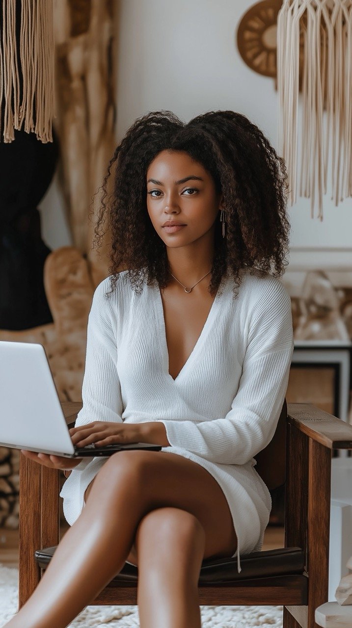 Woman in White Long Sleeve Sitting on Brown Chair, Cozy Home with Kids Using Computers for Distance Learning